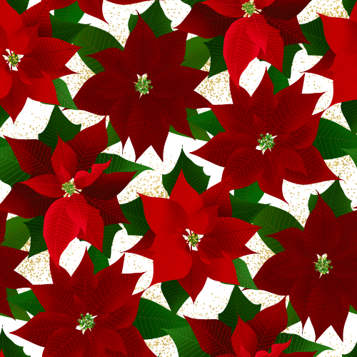 A Christmas poinsettis flower pattner of red and green on white background.
